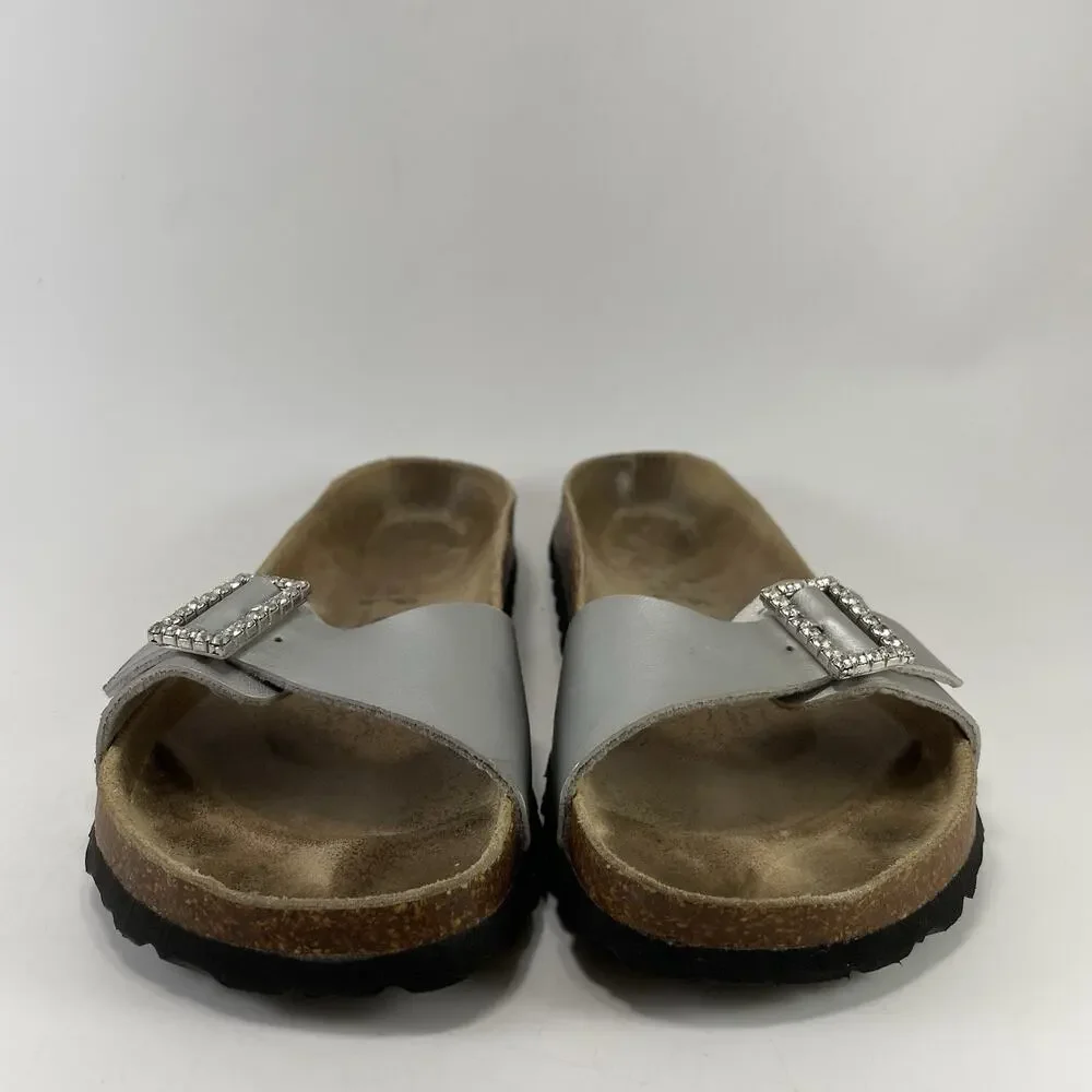 Betula by Birkenstock Rhinestone Silver Slide Sandals Womens Size 38, US 7-7.5